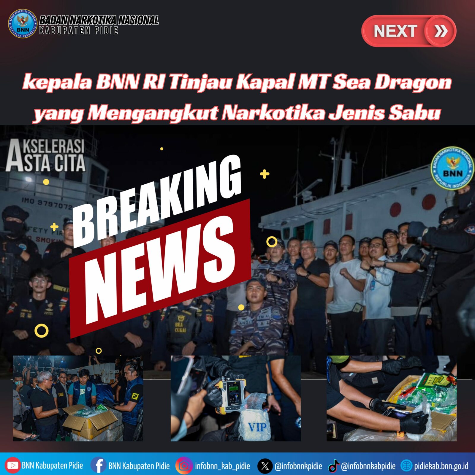 KEPALA BNN RI TINJAU KAPAL MT SEA DRAGON YANG MENGANGKUT NARKOTIKA JENIS SABU Konsep Otomatis